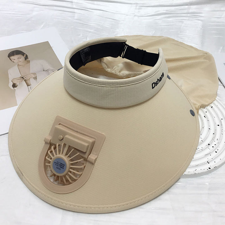 Large UV Protection Sun Visor with Removable Mini Fan and Folding Neck Protection Bowlift