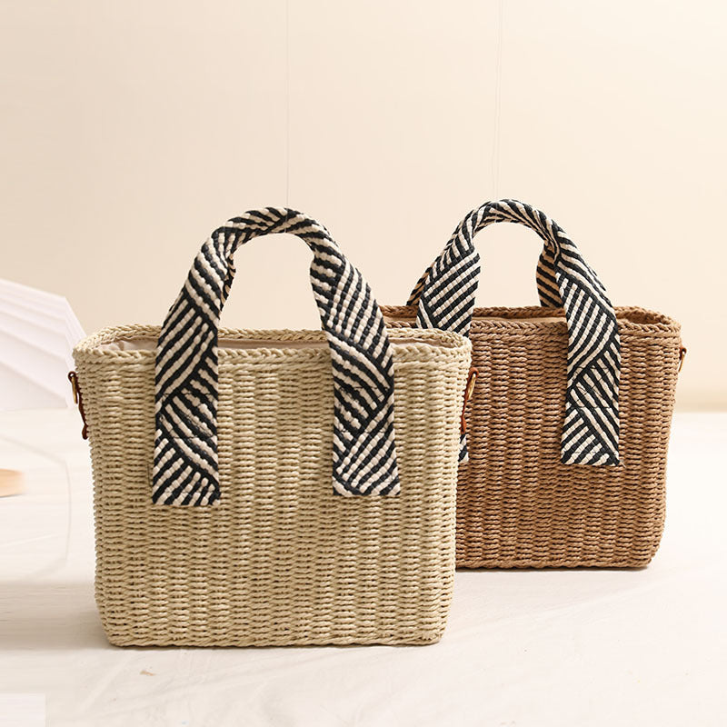 Woven natural material handbag with removable shoulder strap Bowlift