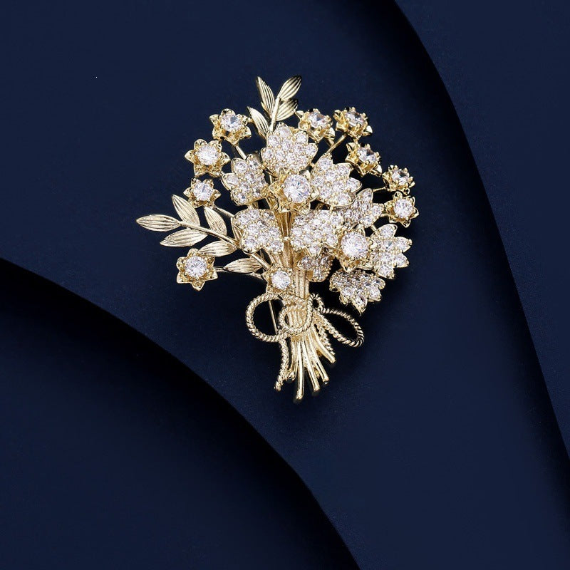 Exquisite Flower Brooch with Sparkling Crystals Bowlift
