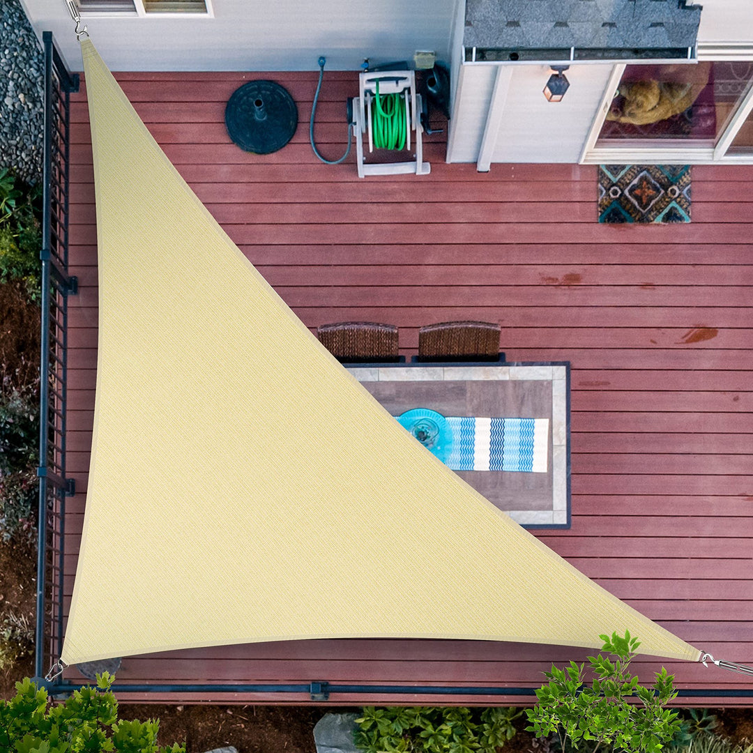 UV resistant triangular sunshade canopy for patio deck garden with reinforced corners and stainless steel fittings Bowlift