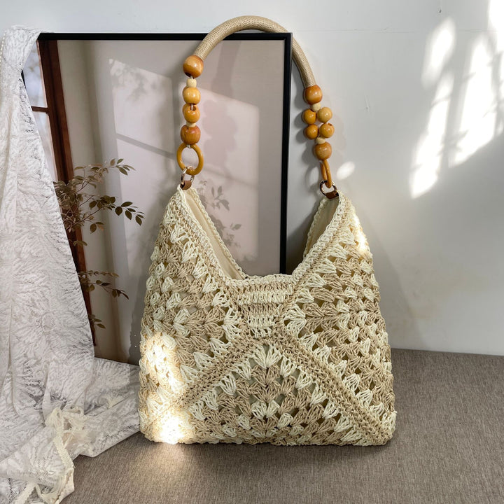 Hand-knotted shoulder bag with wooden handles Bowlift