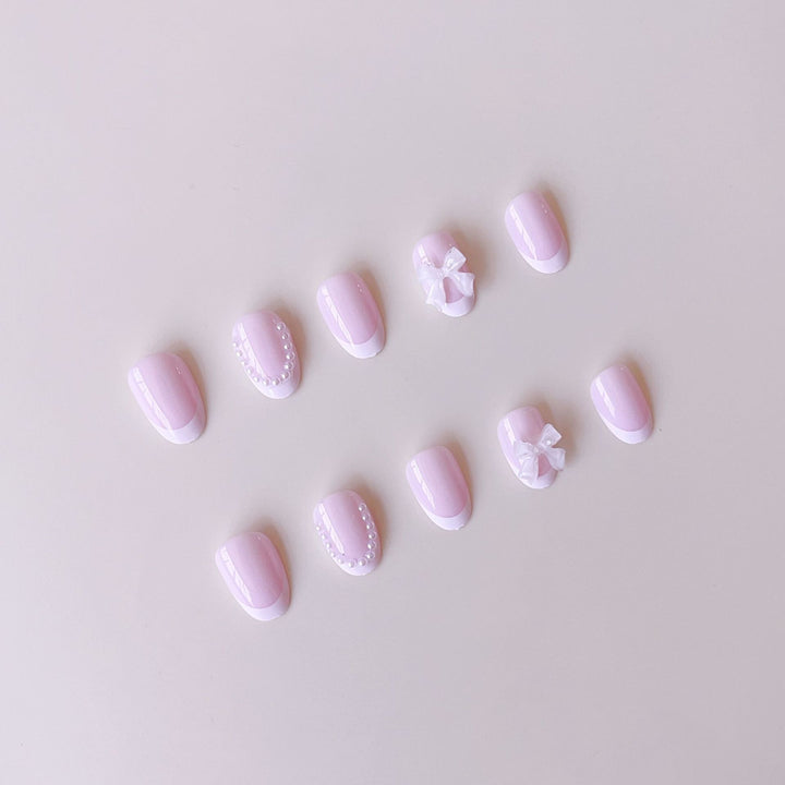 Artificial nail set with elegant 3D flower and lace accents Bowlift