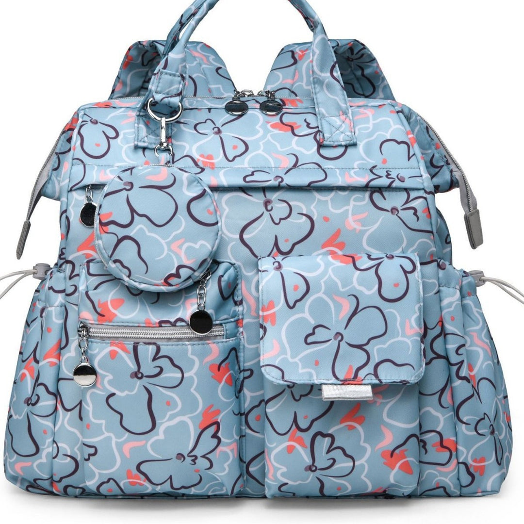 Multi-Pocket Floral Design Backpack Bowlift