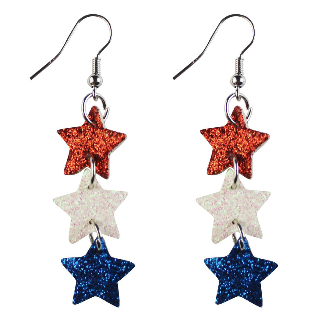 Women's nan teardrop-shaped faux leather earrings with star and stripe print Bowlift