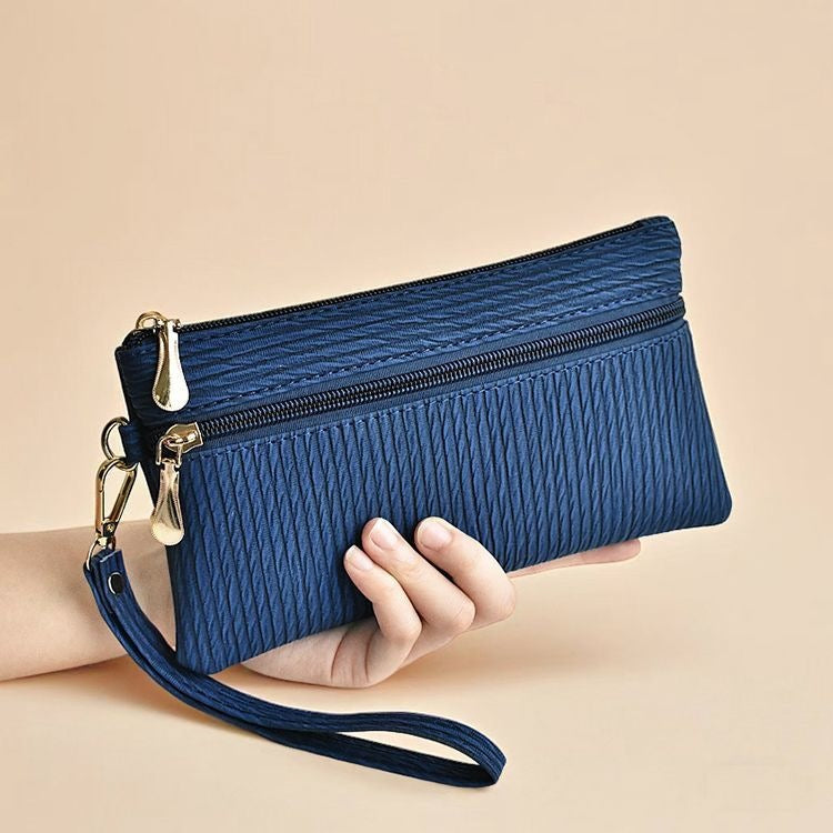 Quilted Double-Zip Wristlet Clutch Wallet with Detachable Strap Bowlift