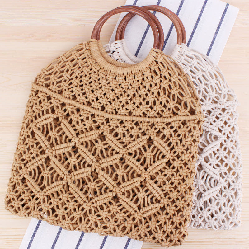 Macrame Tote Bag with Wooden Handle Bowlift