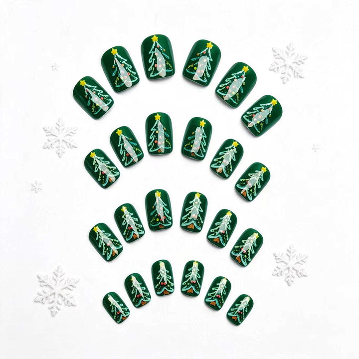 Festive artificial nails with Christmas tree design Bowlift