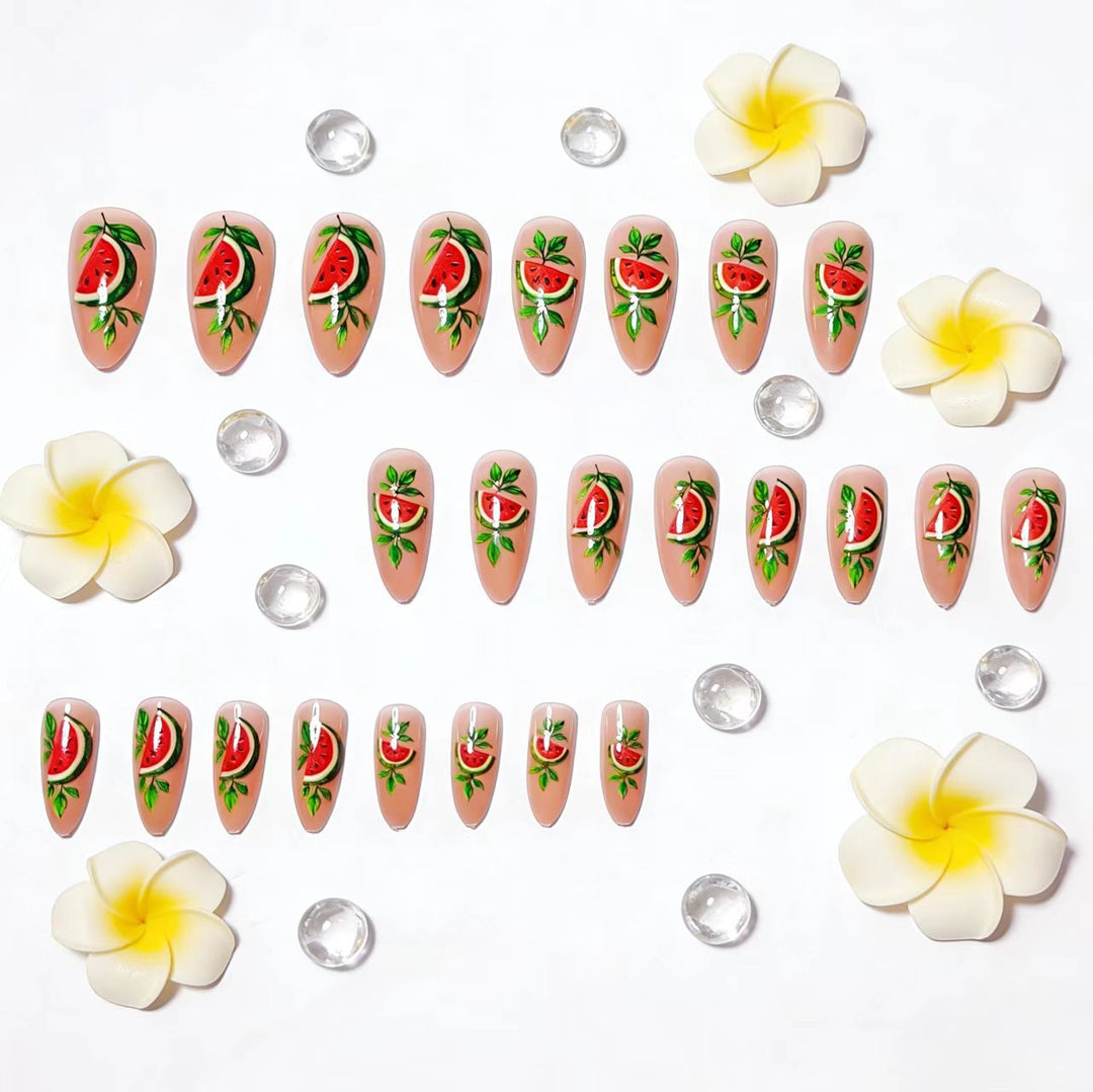 Artificial nails with cheerful melon design Bowlift