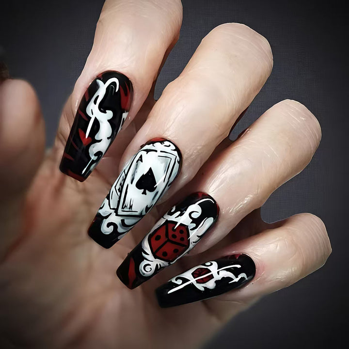 Artificial nails with playing cards and dice motif Bowlift