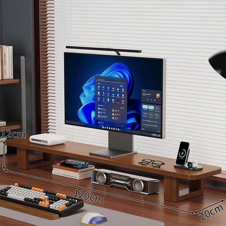 Modern Wooden Monitor Stand with Cable Management Bowlift