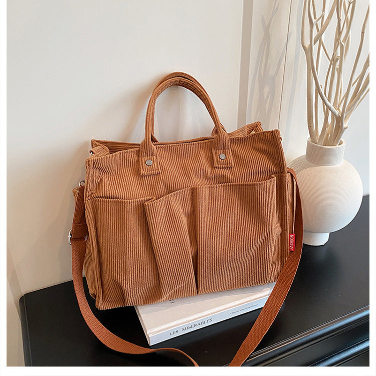 Corduroy Multi-Pocket Tote Bag Bowlift