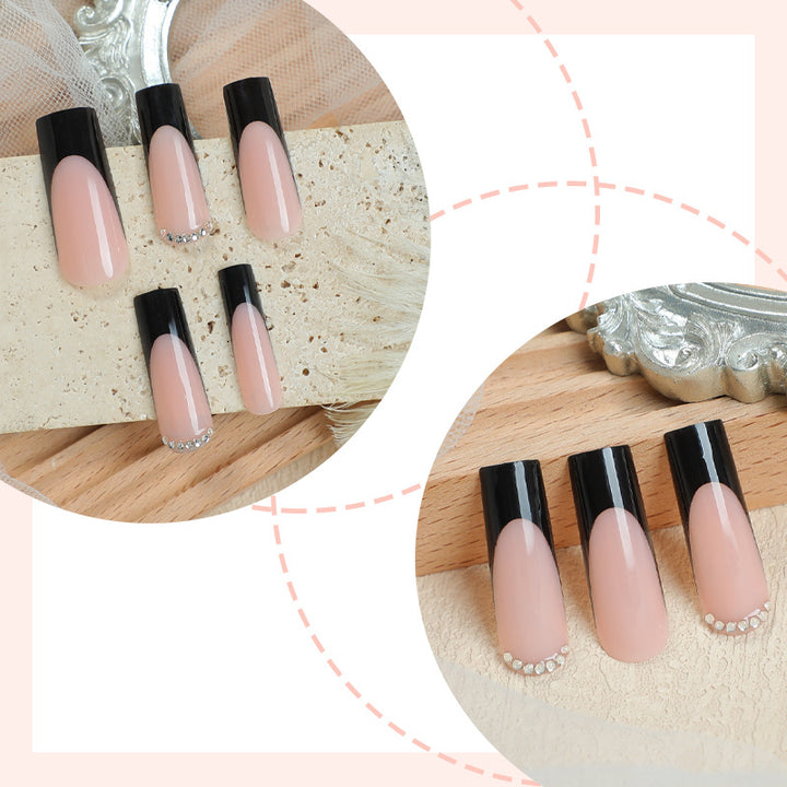 Glossy Press-On Nail Set with Stylish French Tip Design Bowlift