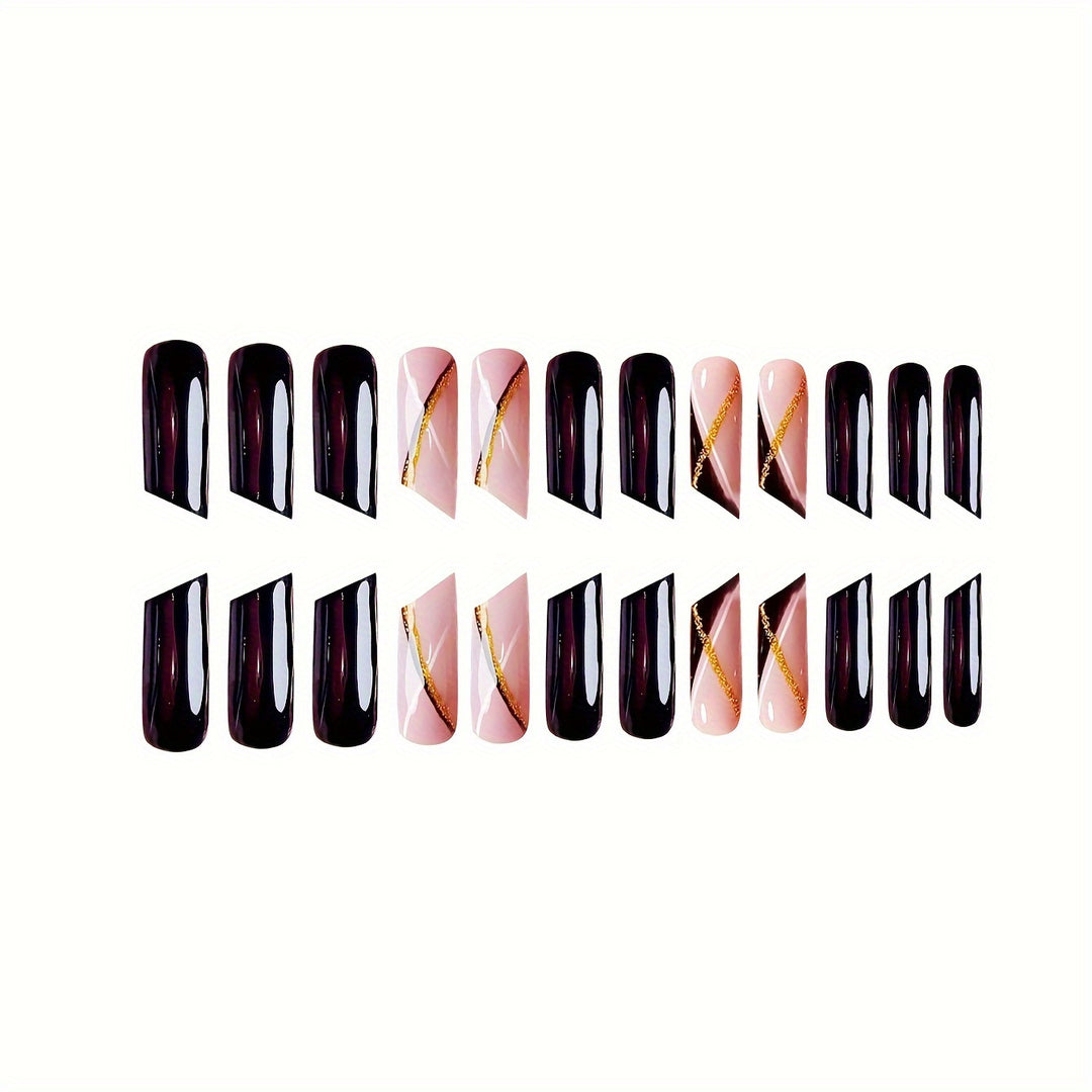 Premium Glossy Coffin Press-On Nails Bowlift