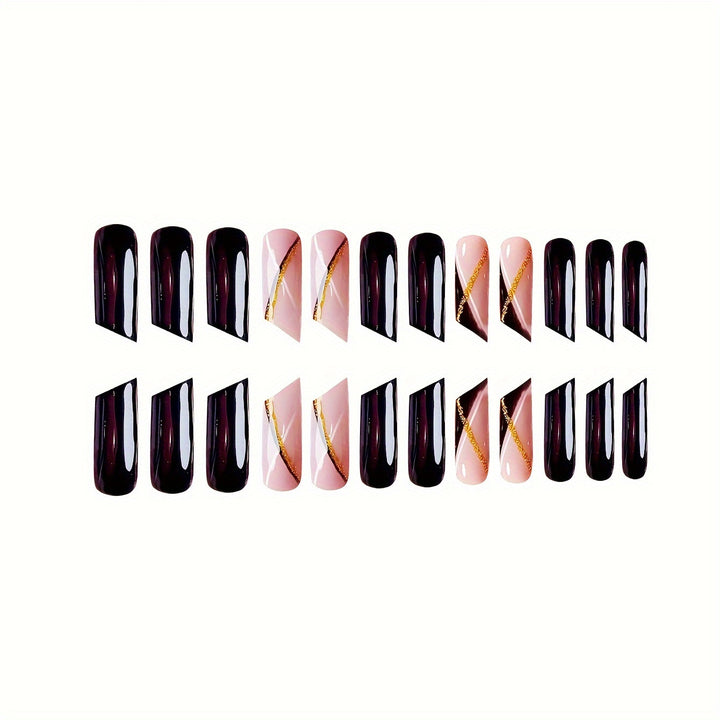 Premium Glossy Coffin Press-On Nails Bowlift