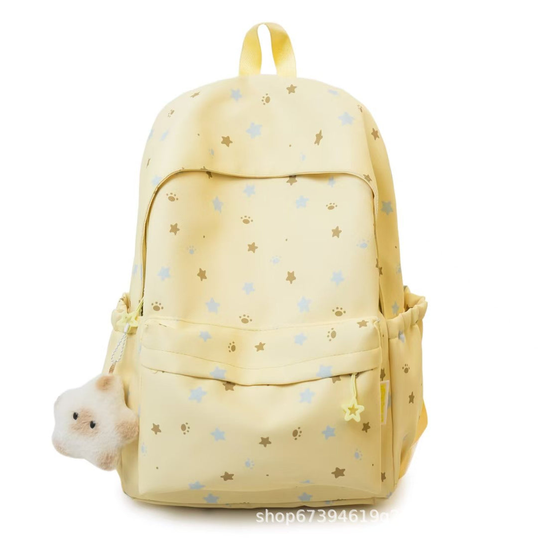 Star-Patterned Soft Fabric Backpack Bowlift
