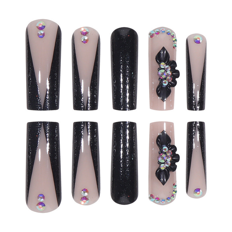 Glamorous Long Stiletto Press-On Nails with Glitter and Floral Accents Bowlift