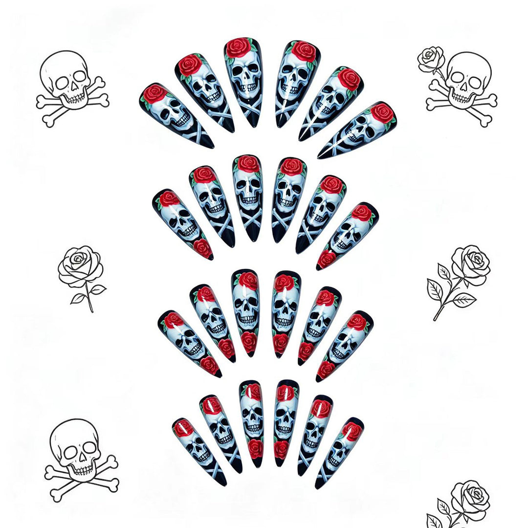 Skulled Floral Nail Art Design Bowlift