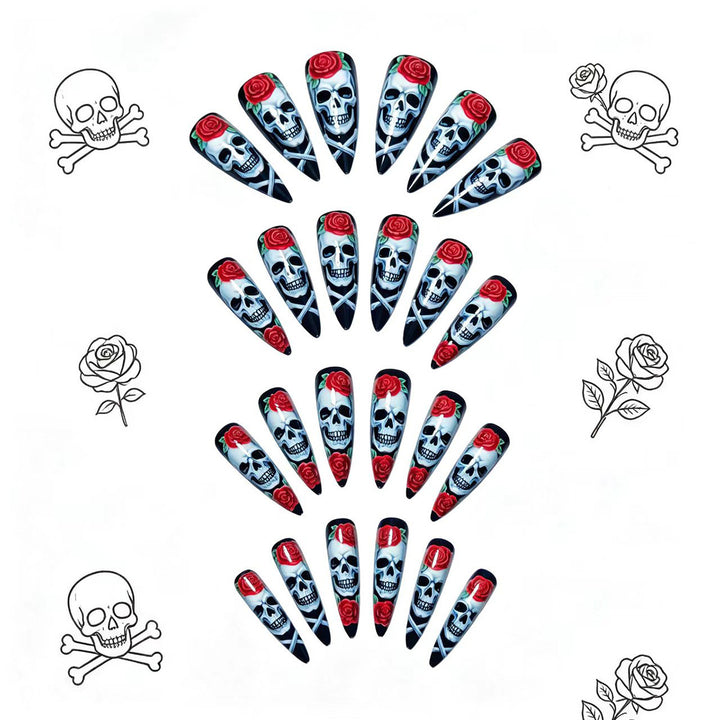 Skulled Floral Nail Art Design Bowlift