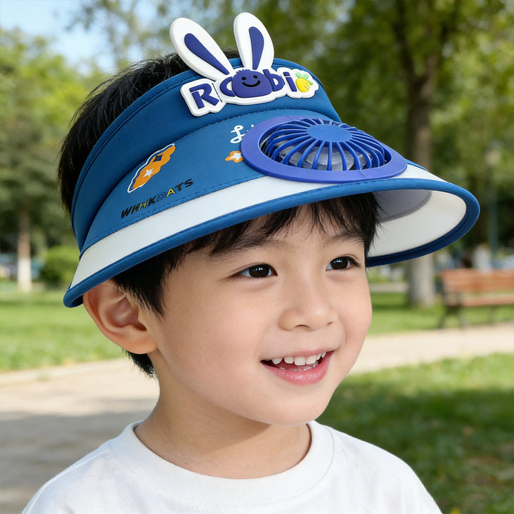 Sun protection with integrated battery fan, adjustable chin strap and cute bunny design Bowlift