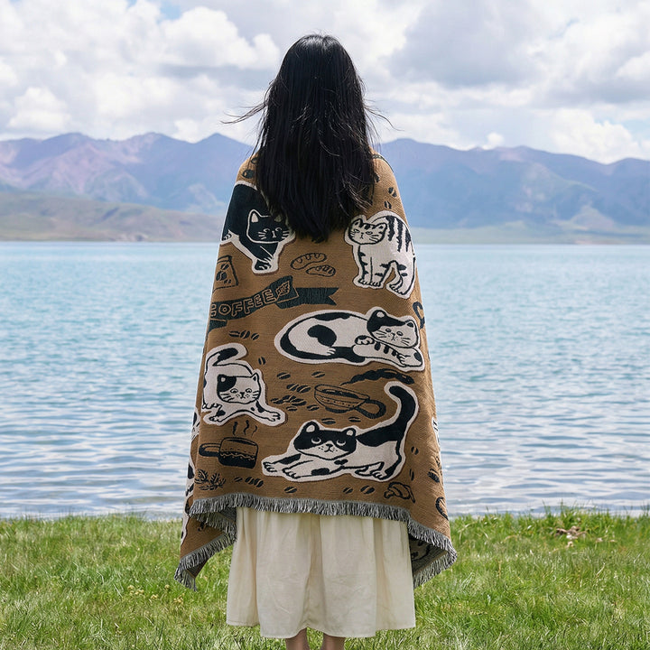 Whimsical Cat-Themed Throw Blanket