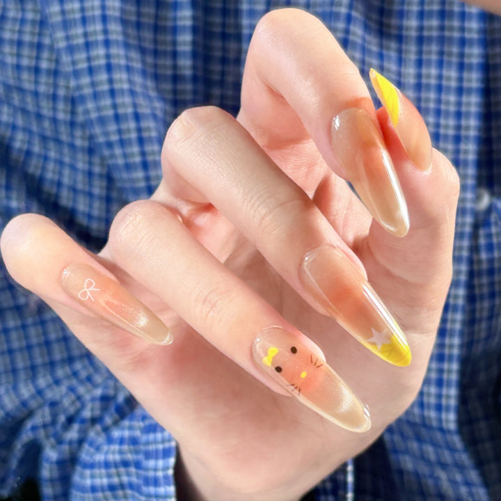 Creative Glittery Star-Themed Press-On Nails Bowlift