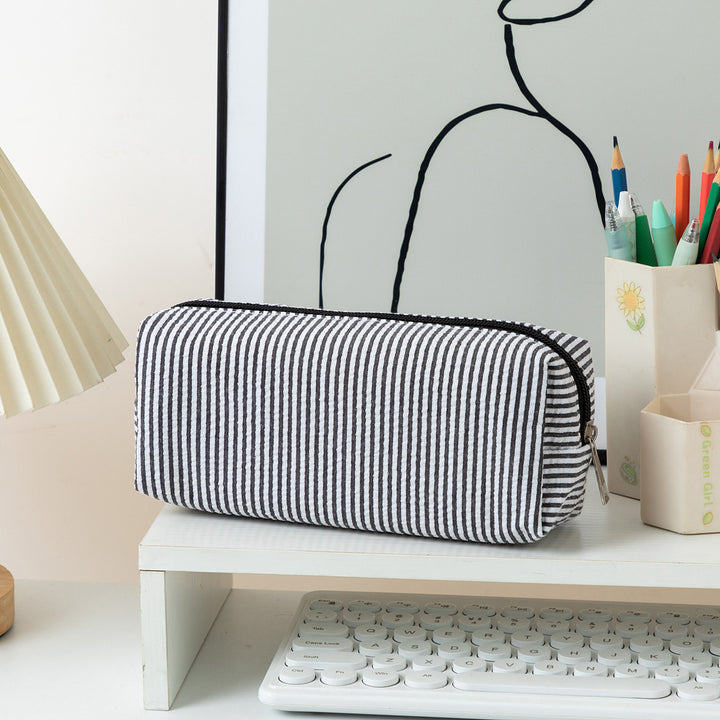 Striped Zippered Pencil Case Bag Bowlift