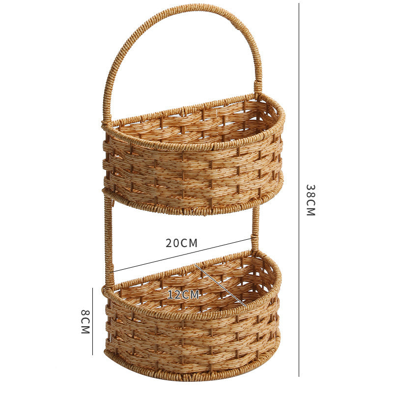 Double-Tiered Wicker Storage Basket Bowlift