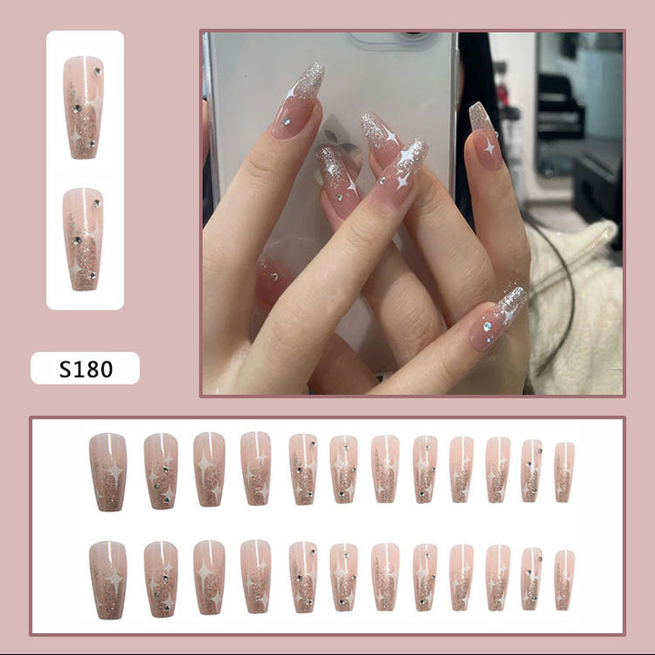 Artificial nail set with shimmering stones and sparkling glitter Bowlift