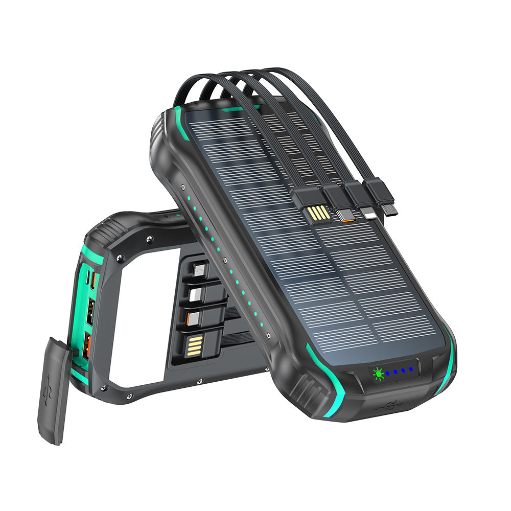 Portable solar power bank with multifunctional charging ports and robust housing Bowlift