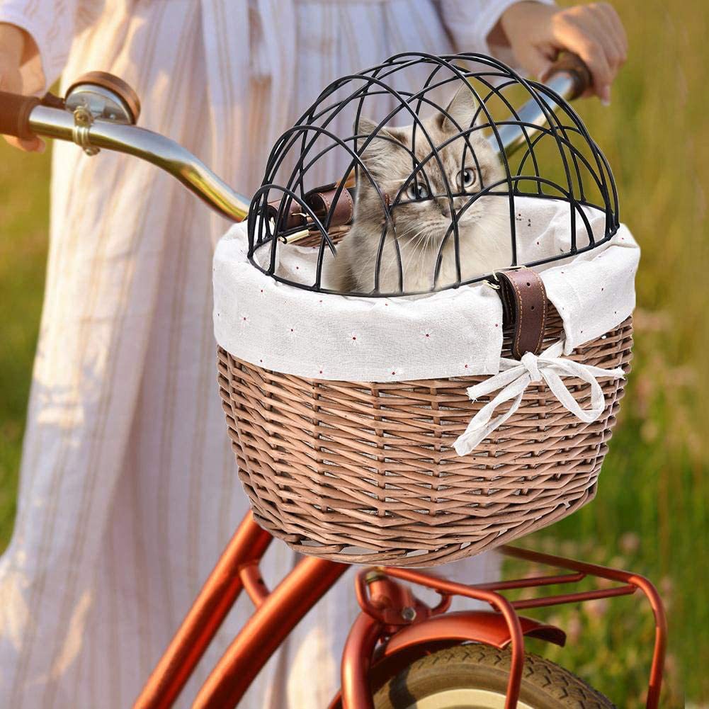 woven rattan pet carrier basket with collapsible metal dome and removable linen lining Bowlift