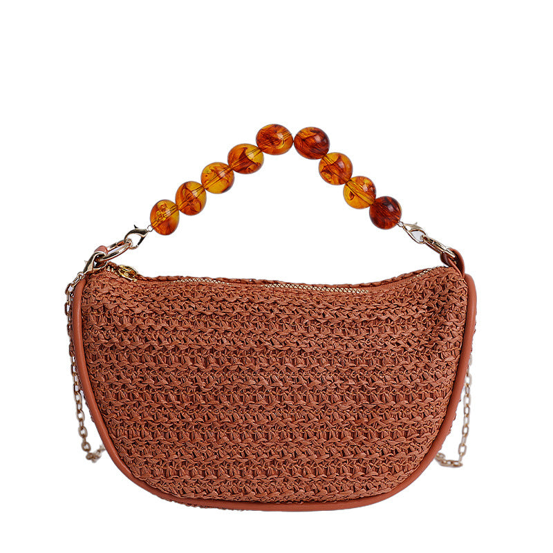 Stylish Woven Handbag with Beaded Handle Bowlift