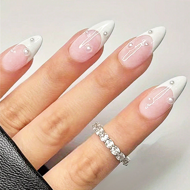 Elegant Stiletto Press-On Nails with Pearl Accents Bowlift