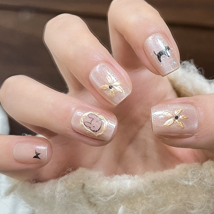 Decorative Press-On Nail Set with Star and Bow Designs Bowlift