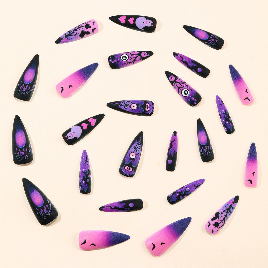 Gothic Halloween-Inspired Stiletto Nail Art Extensions Bowlift