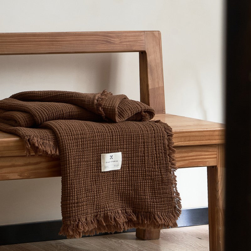 Women’s high-quality and luxurious waffle texture plaid blanket Bowlift