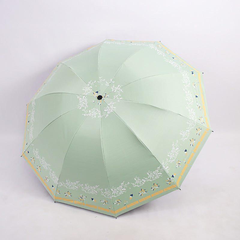Ladies Elegant Folding Umbrella with Floral Patterns Bowlift