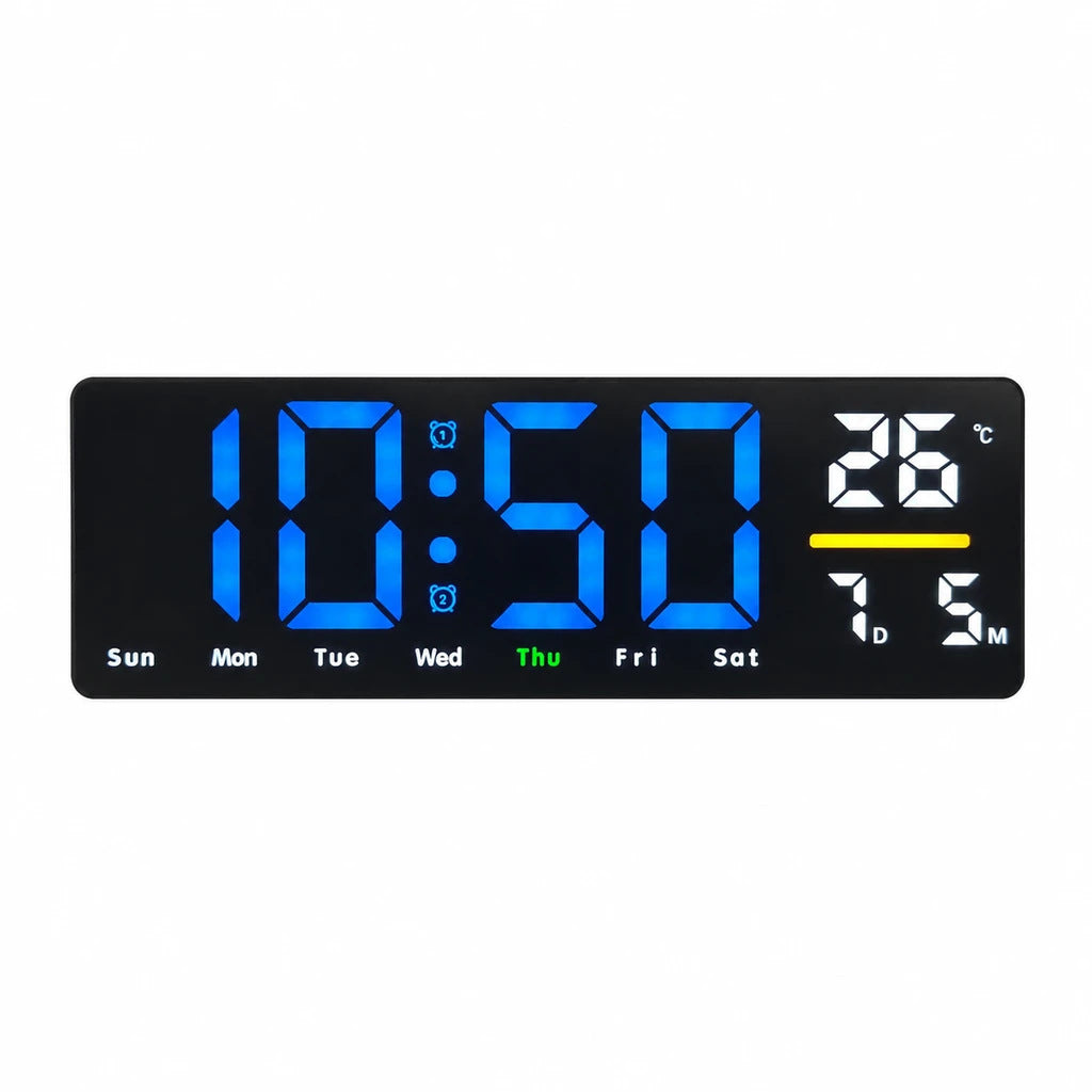 Digital wall clock with temperature and calendar display Bowlift