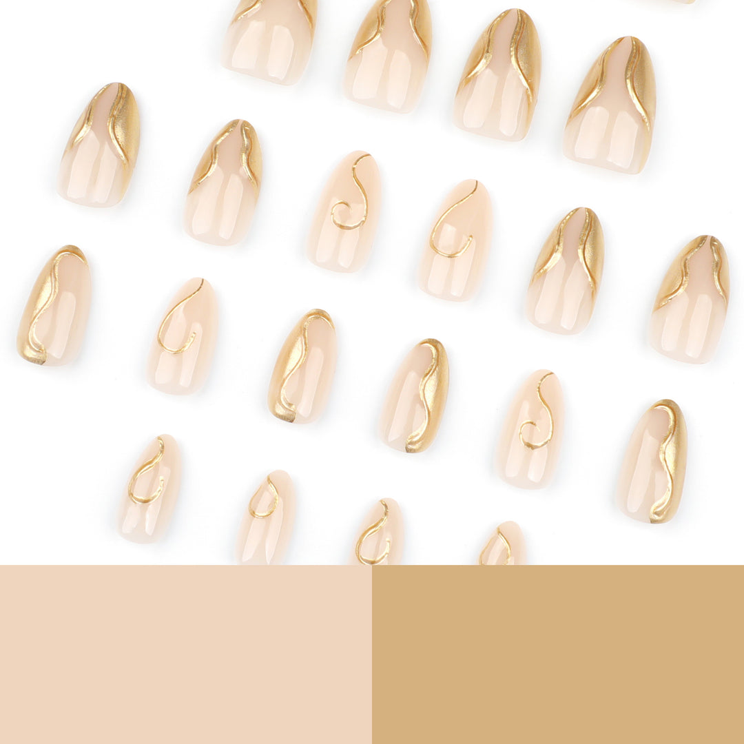 Artistic Stiletto Nails with Elegant Gold Accents Bowlift