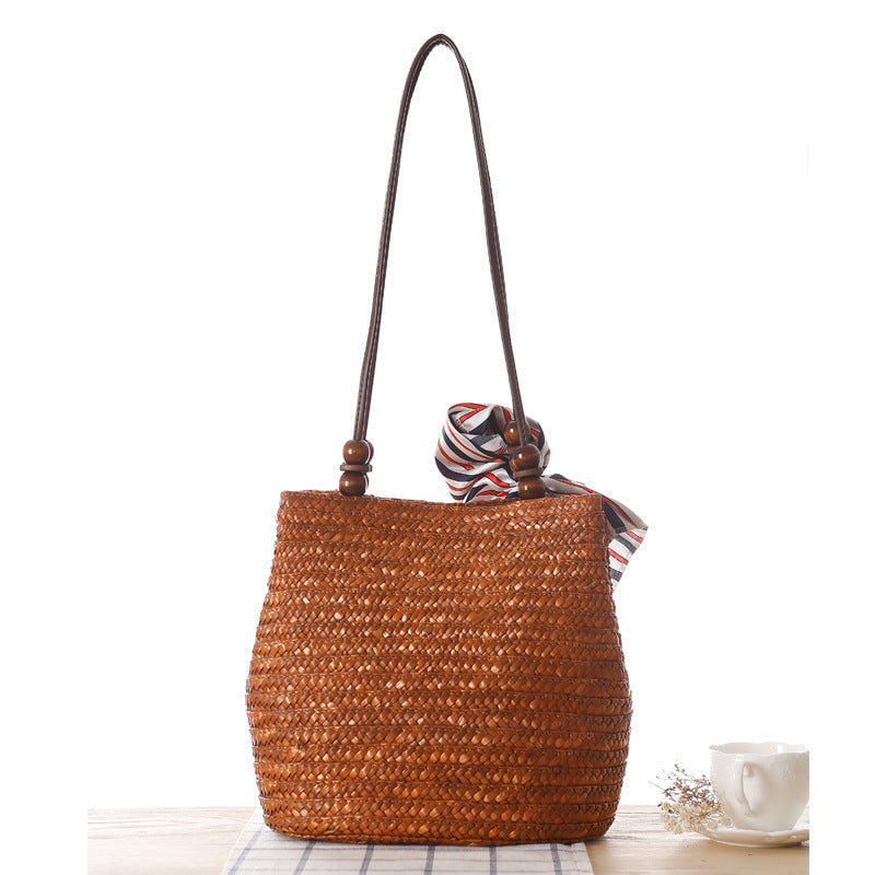 Braided handbag with stylish striped scarf Bowlift