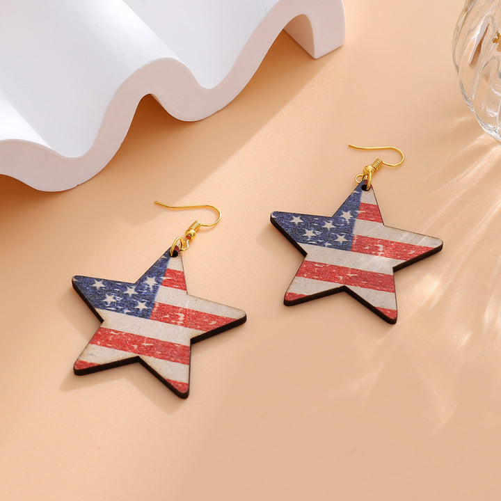 Women's nan star-shaped patriotic wooden dangle earrings with distressed flag print Bowlift