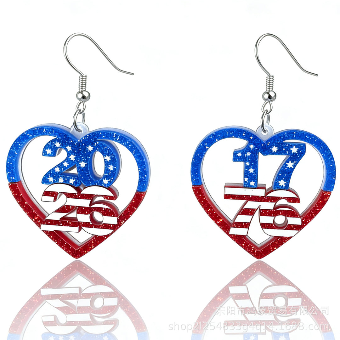 Women's nan patriotic heart dangle earrings with layered star stripe cutout and fishhook Bowlift