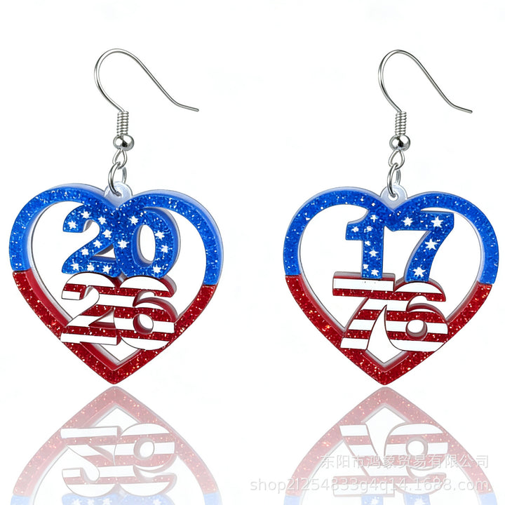 Women's nan patriotic heart dangle earrings with layered star stripe cutout and fishhook Bowlift
