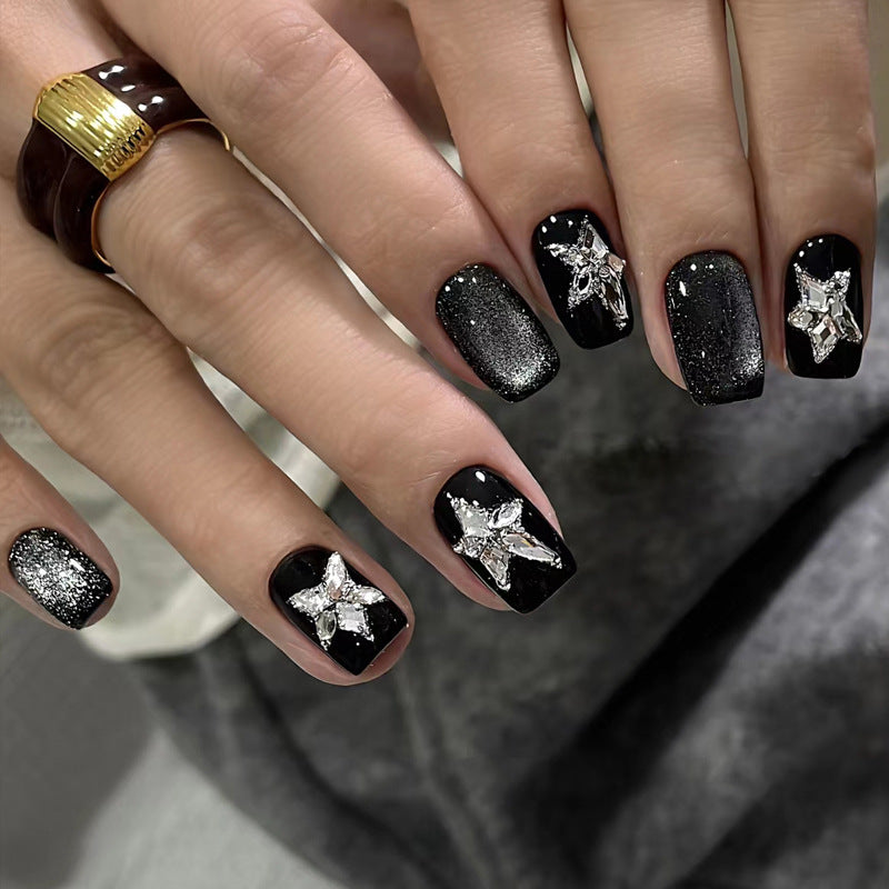 Luxury Press-On Nail Set with Glitter Accent Bowlift
