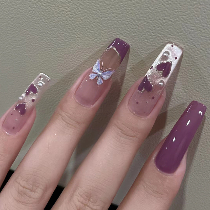 Glamorous Press-On Nail Set with Decorative Gemstone Accents Bowlift