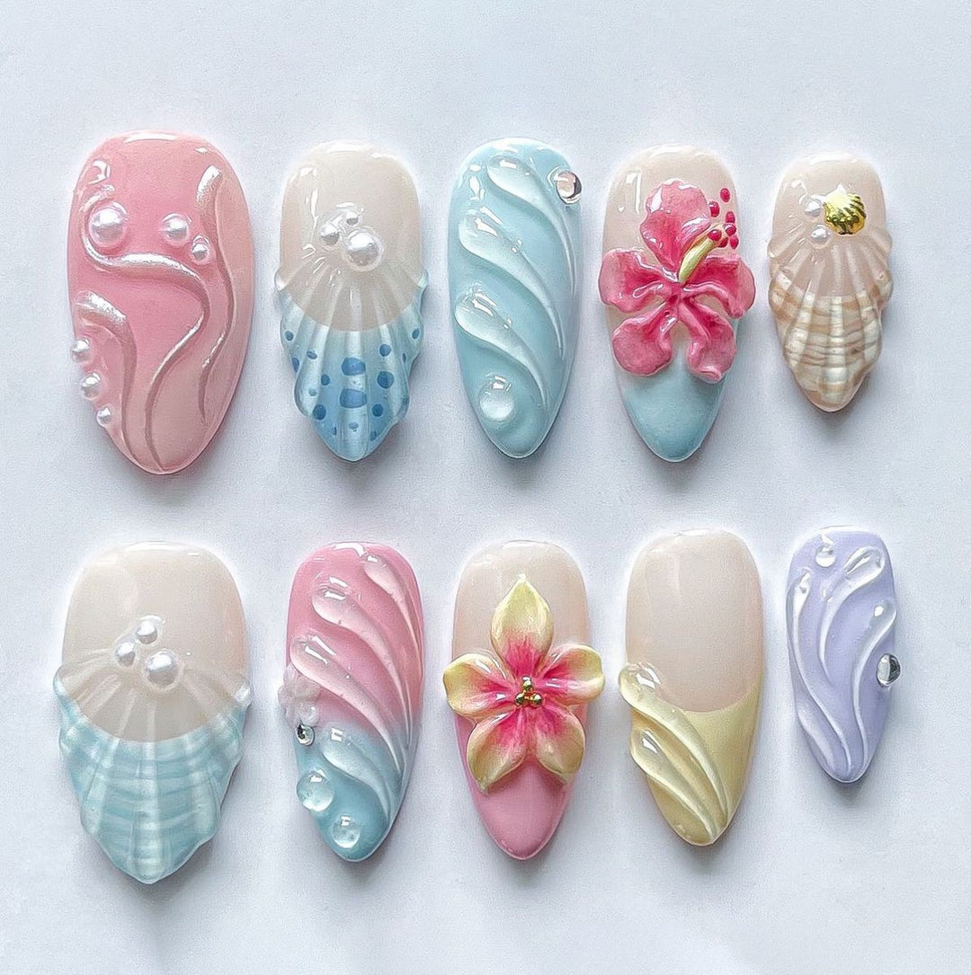 Elegant Artificial Nails with Botanical Designs Bowlift