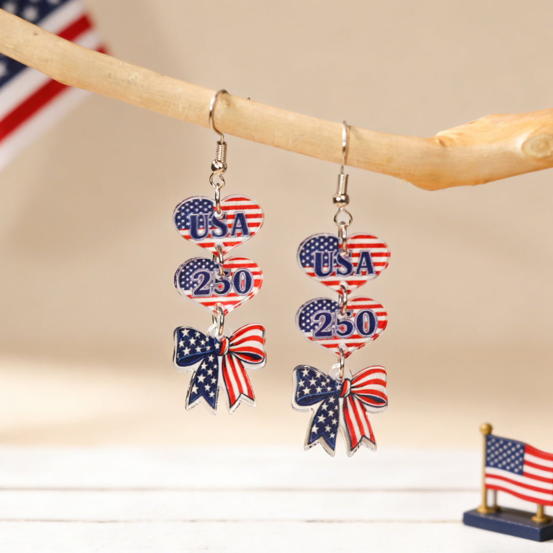 Ladies nan statement earrings with bow shape and American flag pendant Bowlift