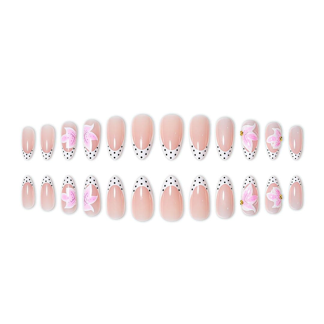 Artistic Floral and Polka Dot Press-On Nail Extensions Bowlift
