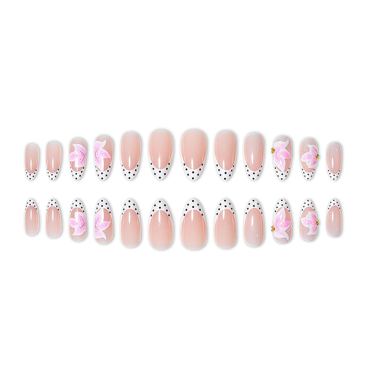 Artistic Floral and Polka Dot Press-On Nail Extensions Bowlift
