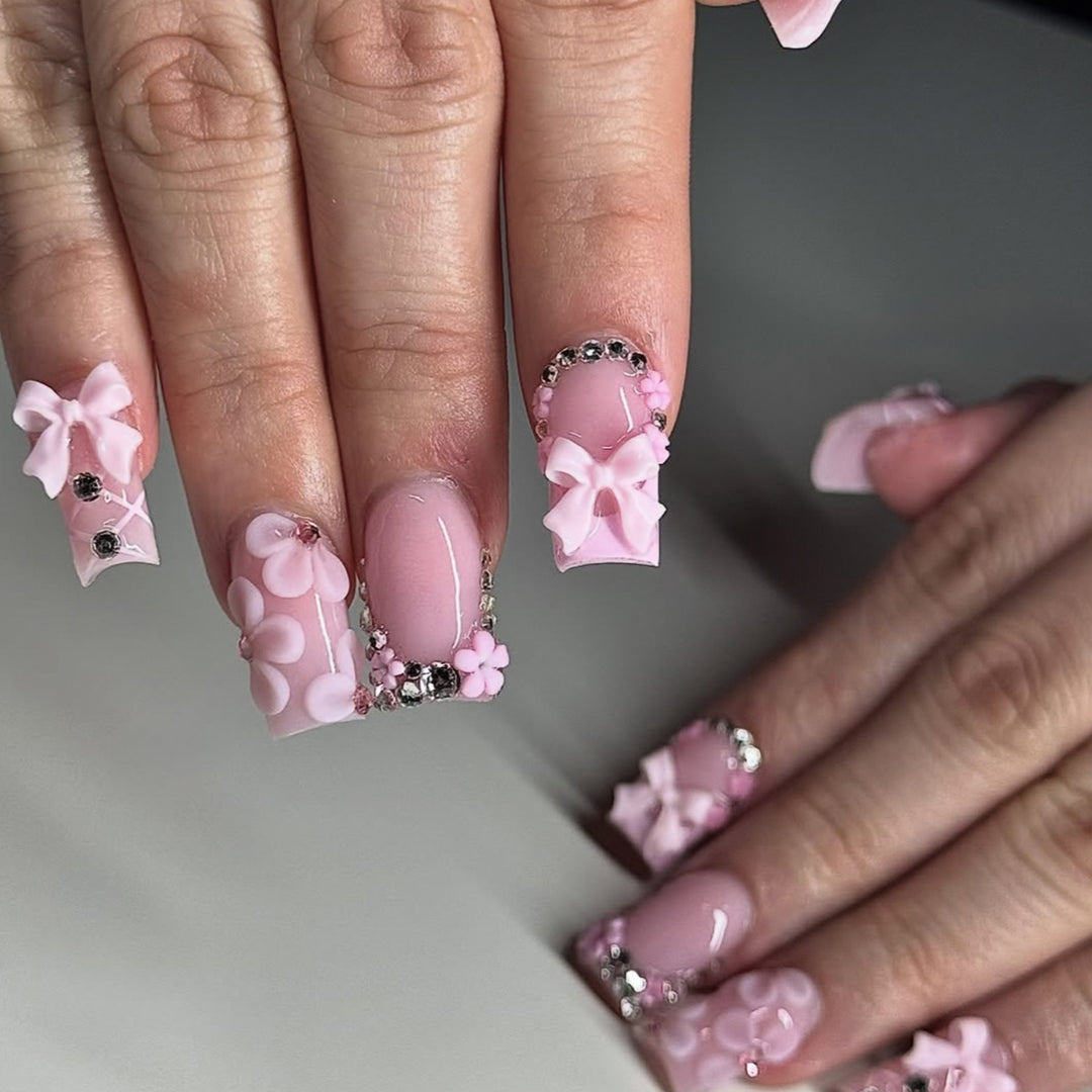 Decorative 3D Floral Acrylic Nail Art Extensions Bowlift