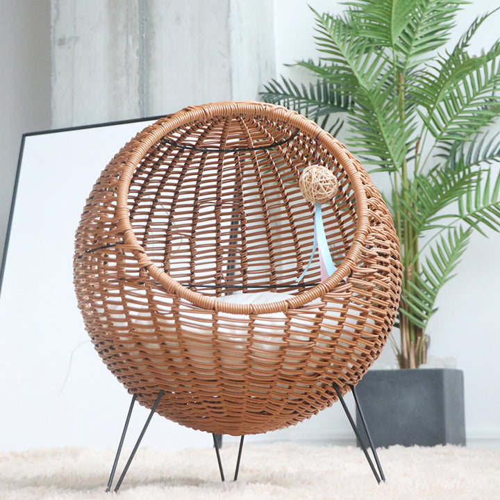 Cat Bed with Stylish Rattan Design Bowlift